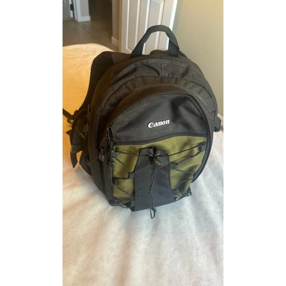 Canon DSLR Camera Backpack Black Olive Green Padded Gear Bag with Dividers